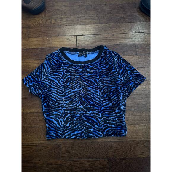 Urban Outfitters Velour Zebra Blue Black Crop Doll Top S Casual Night Out - Picture 2 of 7